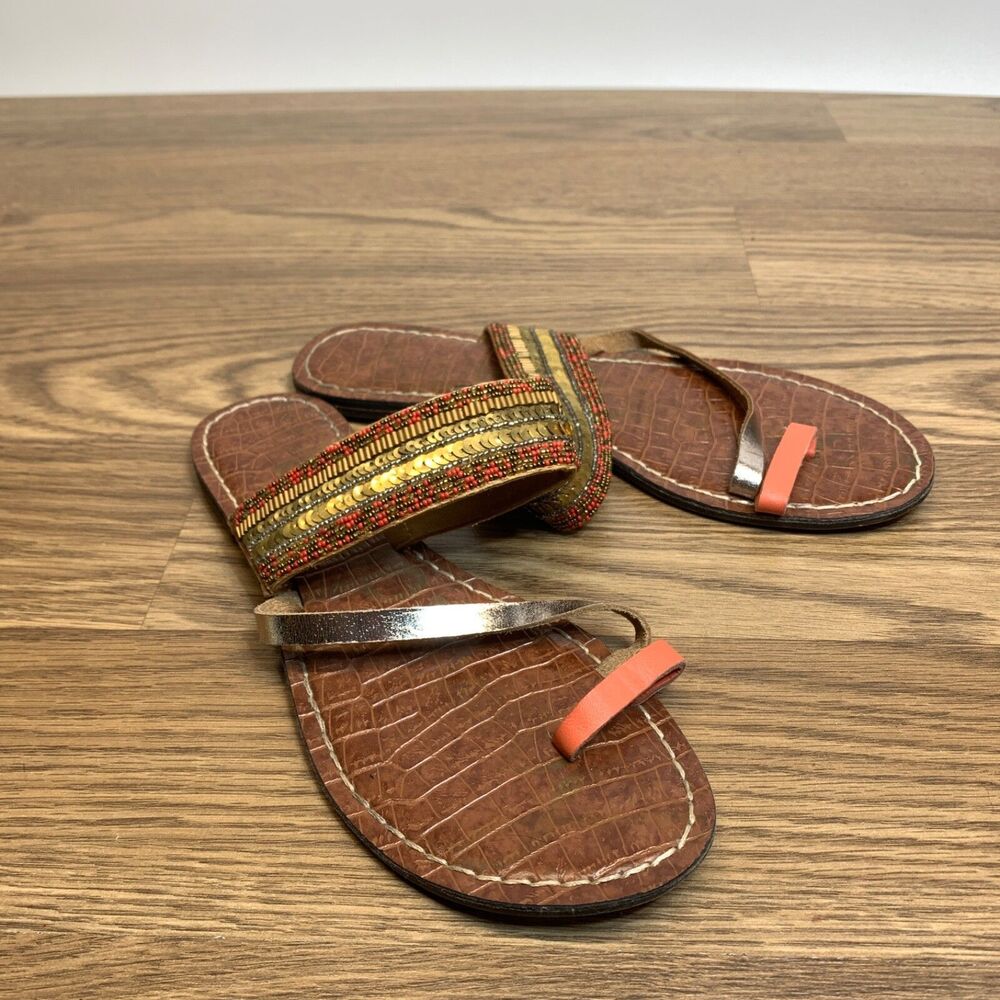 Womens Sam Edelman Colorful Brown Sequin Leather Sandals Shoes Size 8.5M